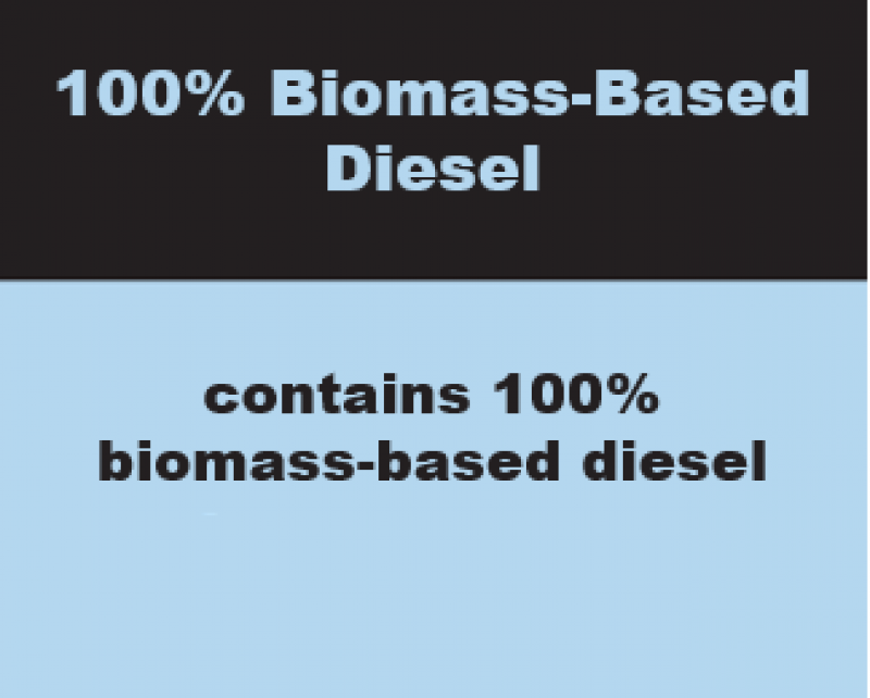100 percent Biomass based diesel, contains 100 percent biomass based diesel