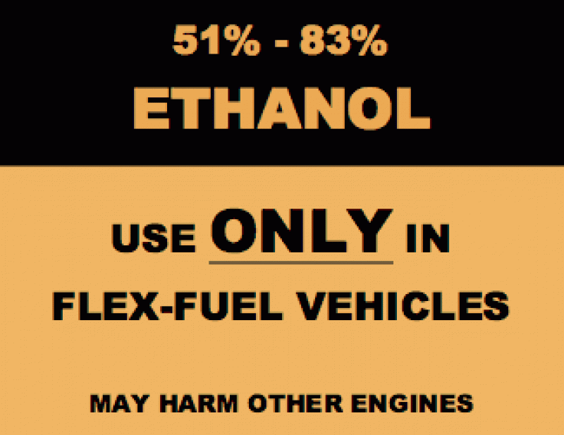Biofuels - 51 percent to 83 percent ethanol.  Use only in flex-fuel vehicles. May harm other engines